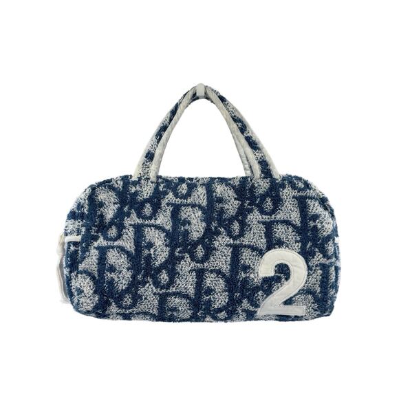 Dior Vintage Blue Monogram Diorissimo 2 Terrycloth Cosmetic Mini Top Handle Bag - Picture 1 of 6